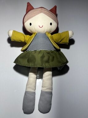 Linzy Autumn Plush Doll in Olive Skirt and Mustard Jacket - Striped Top Ragdoll